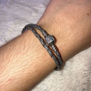 Gray Pandora Braided Double-Leather Bracelet